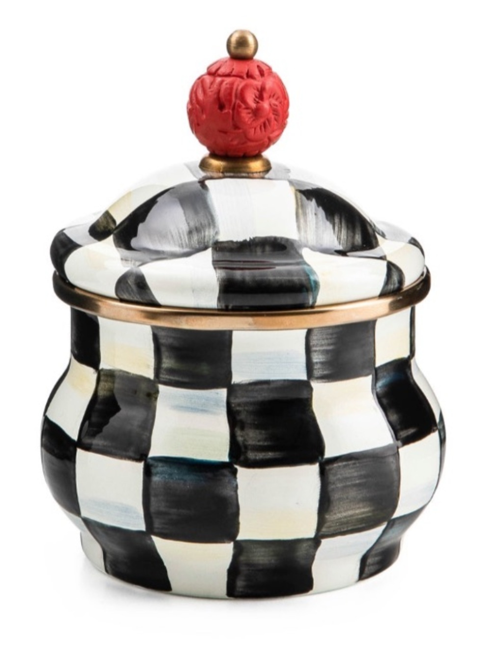 Mackenzie-Childs Courtly Check® Enamel Lidded Sugar Bowl. Like new with tags.